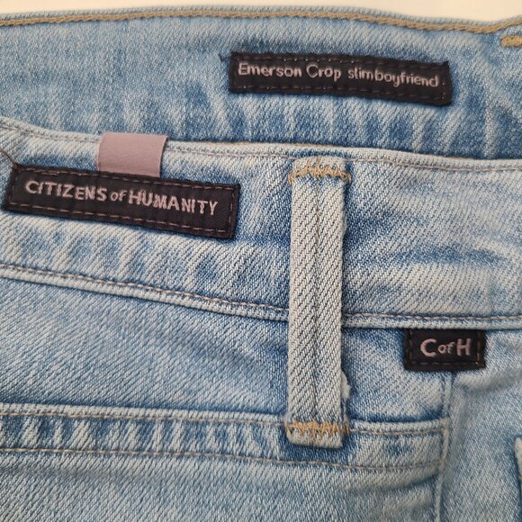 Womens 27 COH Cropped Light Wash Blue Jeans Distressed Emerson Slim Boyfriend - Picture 6 of 9
